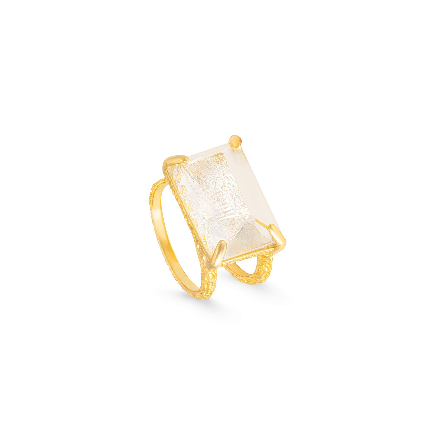 Natural White Crystal Texture Gold-plated Silver Adjustable Ring