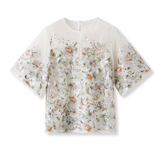 Embroidered Shirt White Floral Stylish Stitching Spring Summer