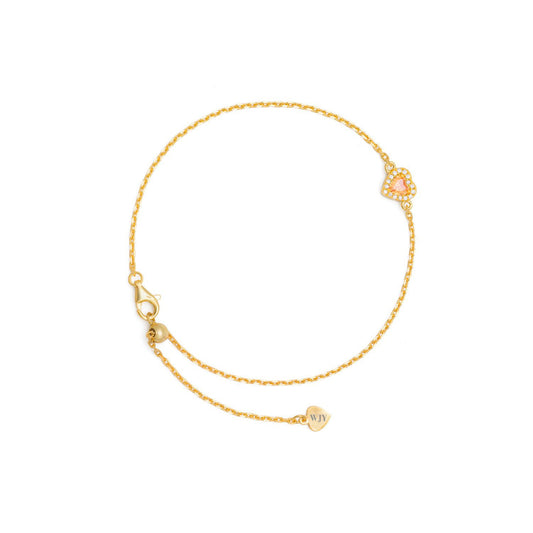 Birthstones Champagne Heart Gold Plated Adjustable Bracelet / Anklet